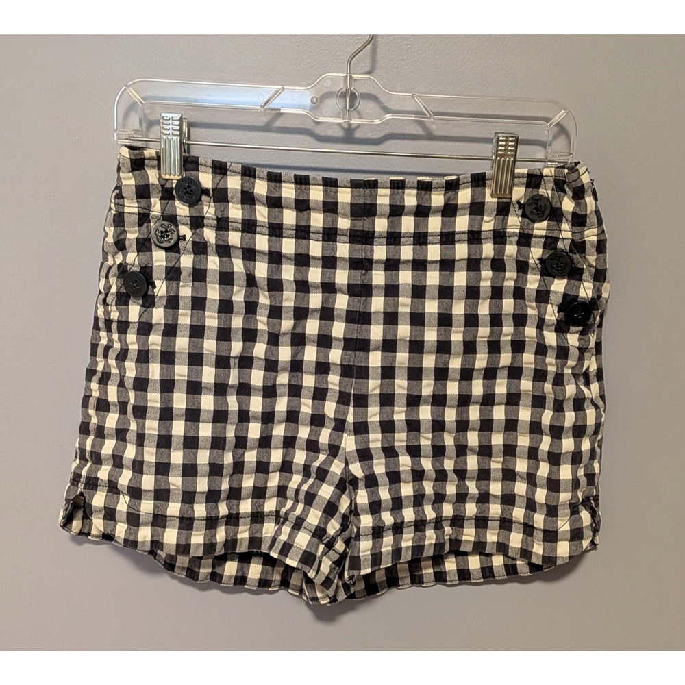LOFT Navy and Cream Gingham High Waisted Shorts Size 6